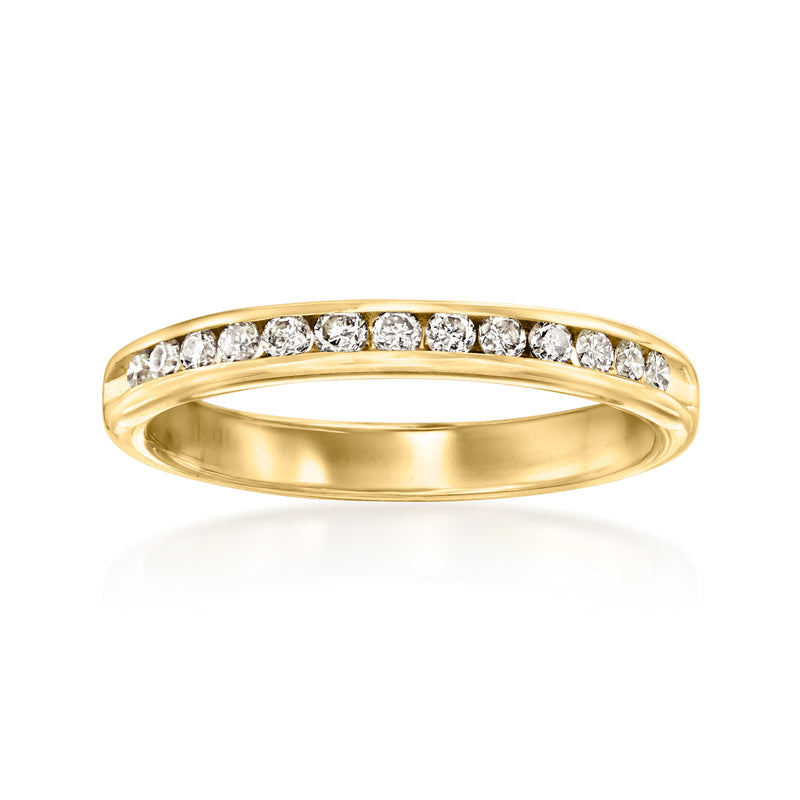 Vintage 14kt yellow gold diamond band ring with round stones across top
