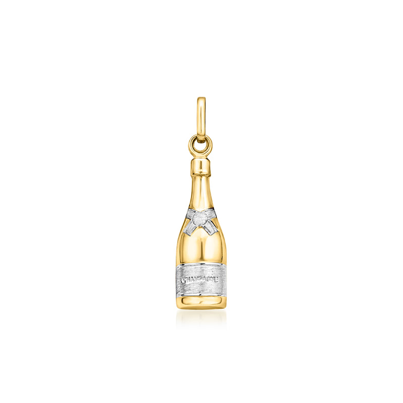 Two-tone 14kt gold champagne bottle charm with loop bail