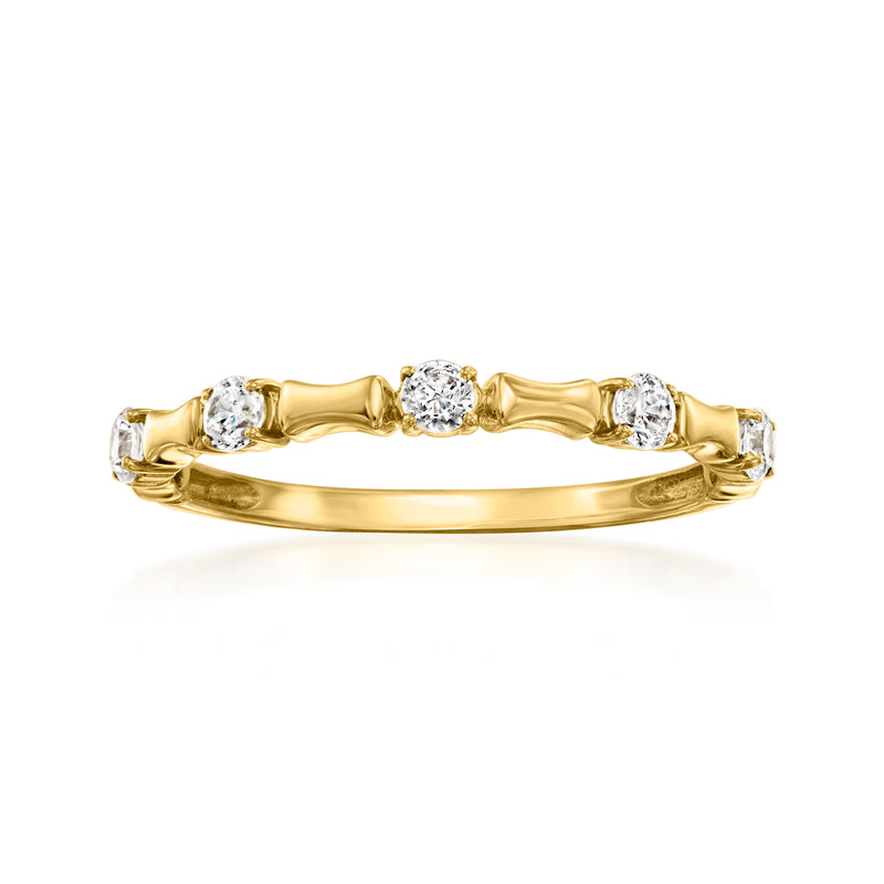 Gold vermeil diamond pattern ring with three round lab-grown style stones