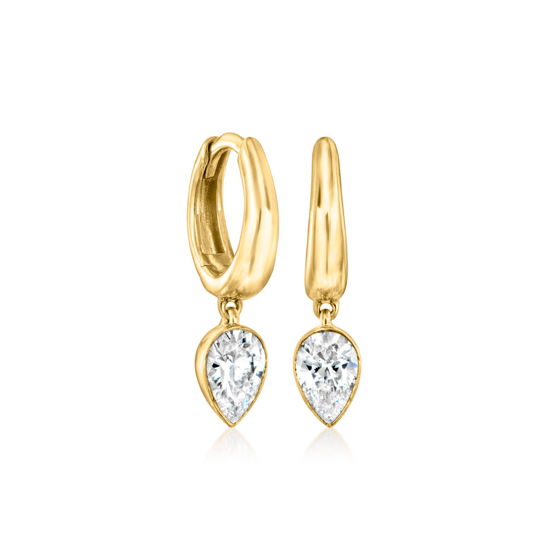 18kt gold over sterling hoop drop earrings with pear-shaped diamond accents