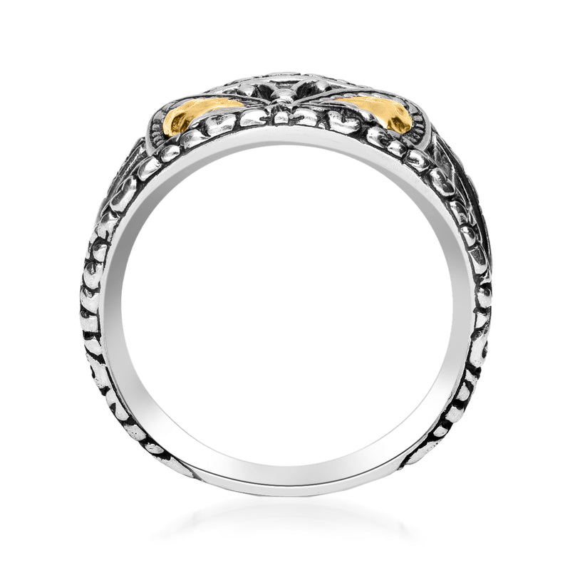 Back view of sterling silver Bali-style butterfly ring with gold accents