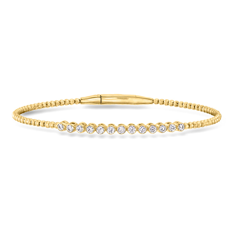 18kt gold over sterling diamond beaded bangle bracelet with round stone row
