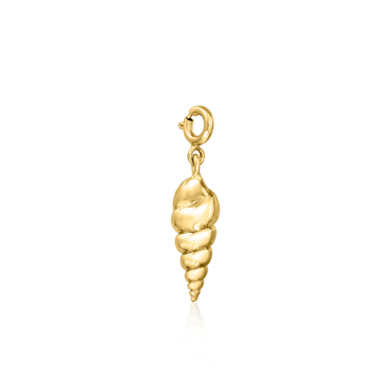 Gold-over-sterling spiral seashell charm, polished gold finish with hanging loop