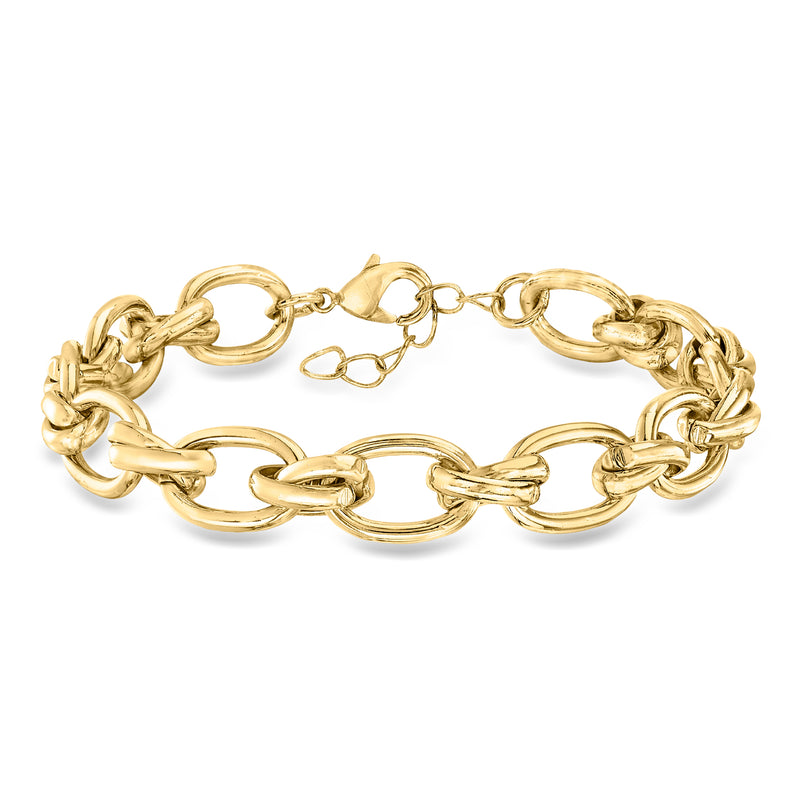 Gold-plated oval-link bracelet with circular links and clasp