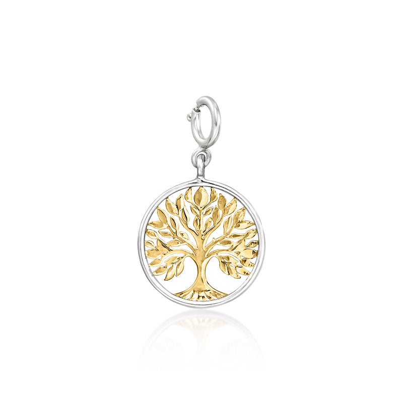 Tree of Life charm pendant in sterling silver with gold over sterling
