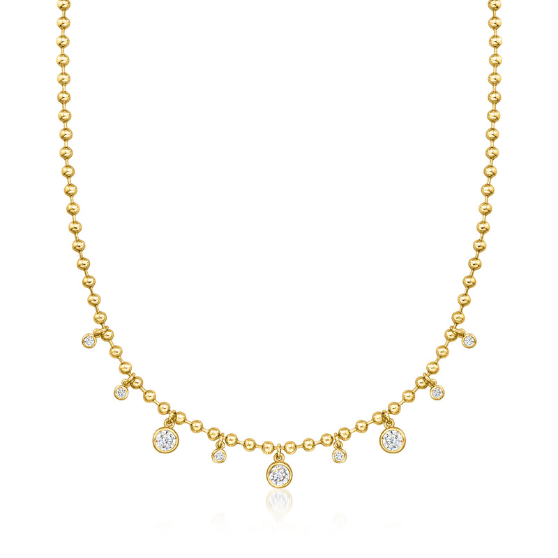 Gold-plated bead necklace with round CZ charms, 2 ct total weight
