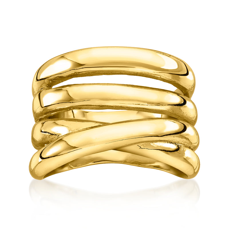 Gold-plated multi-row coil ring with shiny rounded bands, no stones