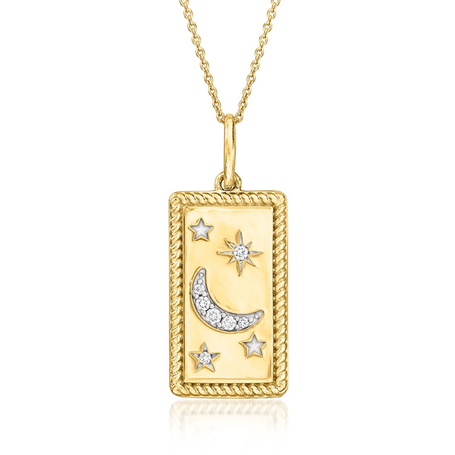 .10 ct. t.w. Lab Grown Diamond Moon and Star Pendant Necklace in 18kt Gold Over Sterling
