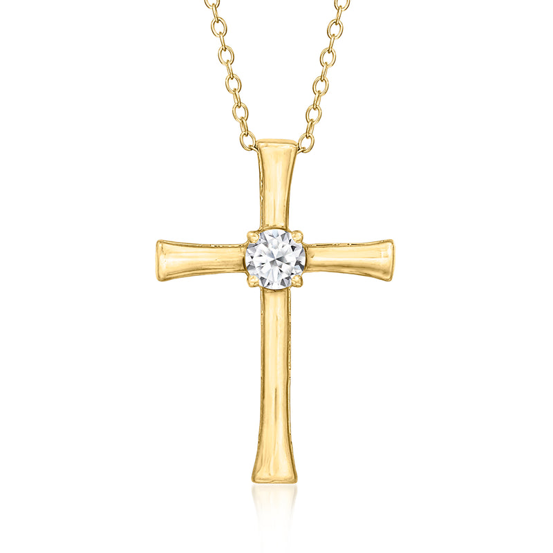 18kt gold over sterling cross pendant necklace with round lab-grown diamond