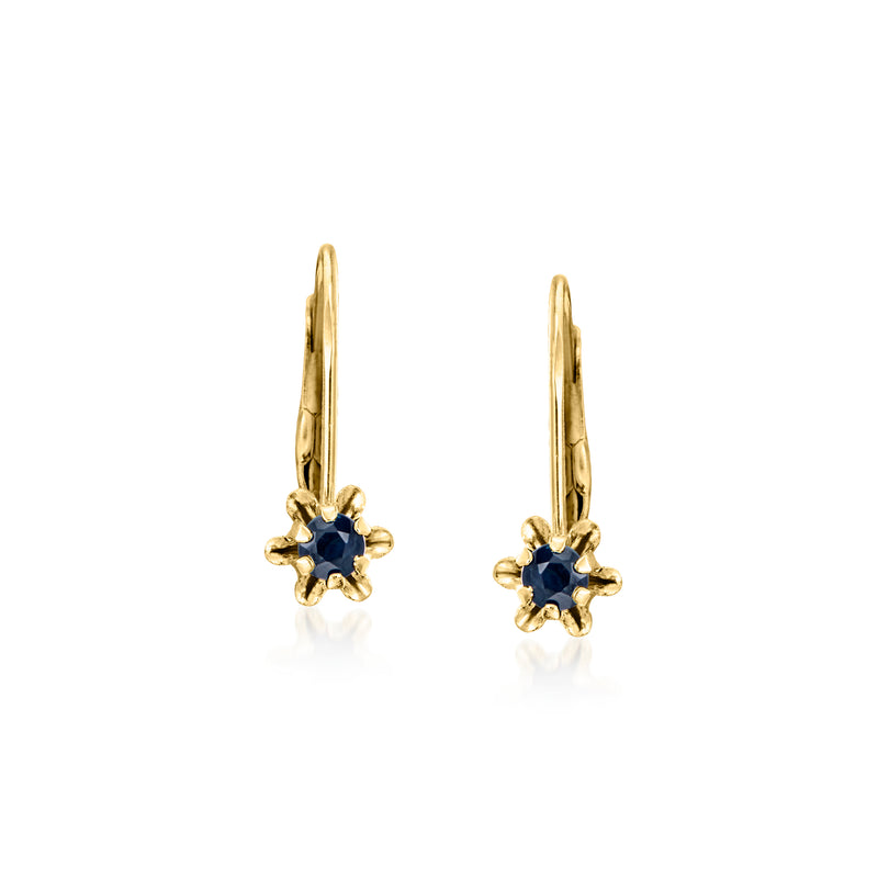 Vintage blue sapphire flower leverback earrings in 14kt yellow gold