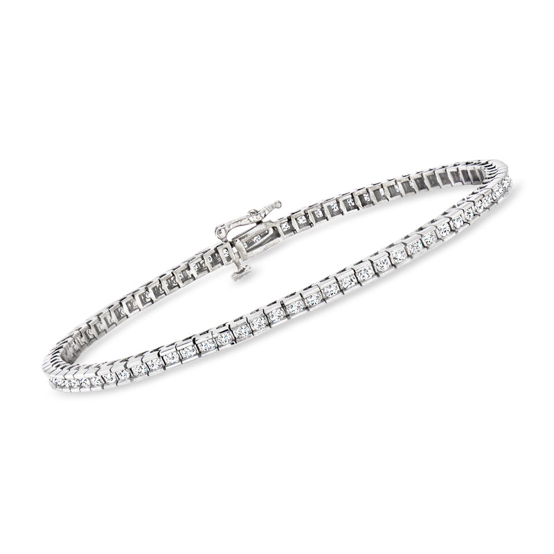 Diamond tennis bracelet in 14kt white gold with rectangular-cut diamond rows