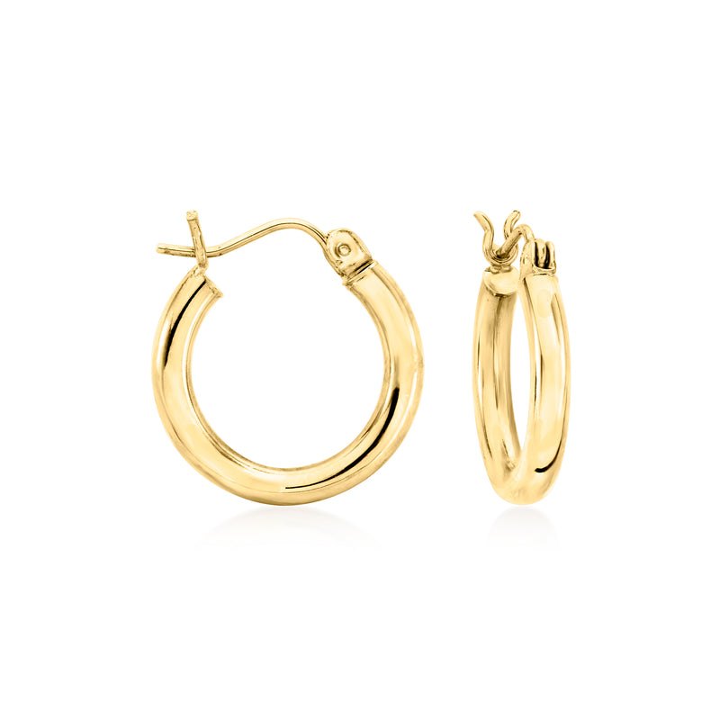 Vintage 14kt yellow gold hoop earrings with small cross detail on hinge clasp