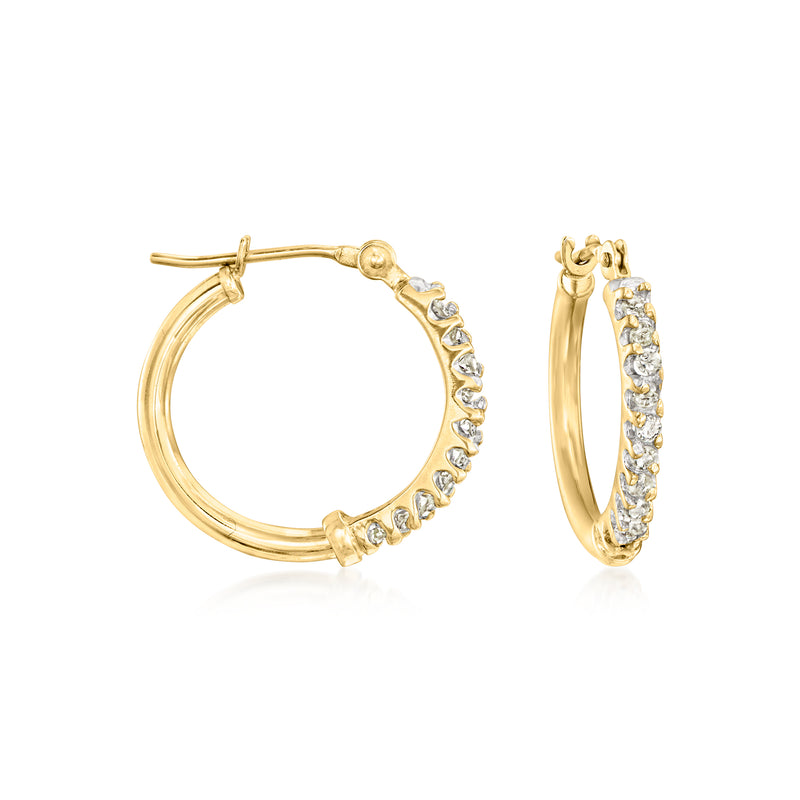 10kt yellow gold diamond hoop earrings with pavé diamonds