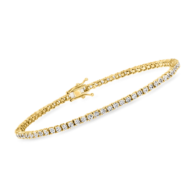 Vintage CZ tennis bracelet in 14kt yellow gold with row of clear stones and clasp