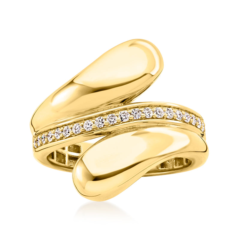 Gold bypass ring with round lab-grown diamonds across a channel setting