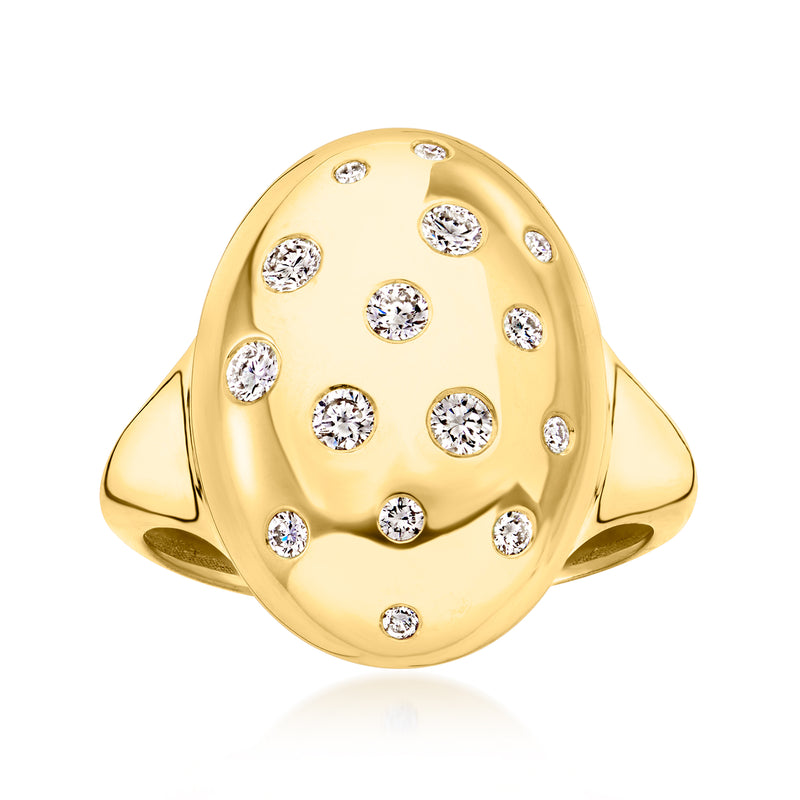 Dome gold ring with scattered round diamond accents, 18kt gold over sterling