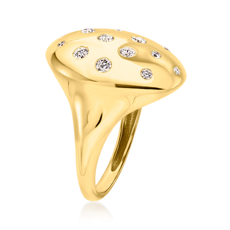 High-polish dome gold ring with scattered round diamonds, 18kt gold over sterling