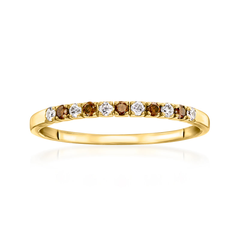 14kt yellow gold diamond ring with brown and white stones, vintage-style bezel setting