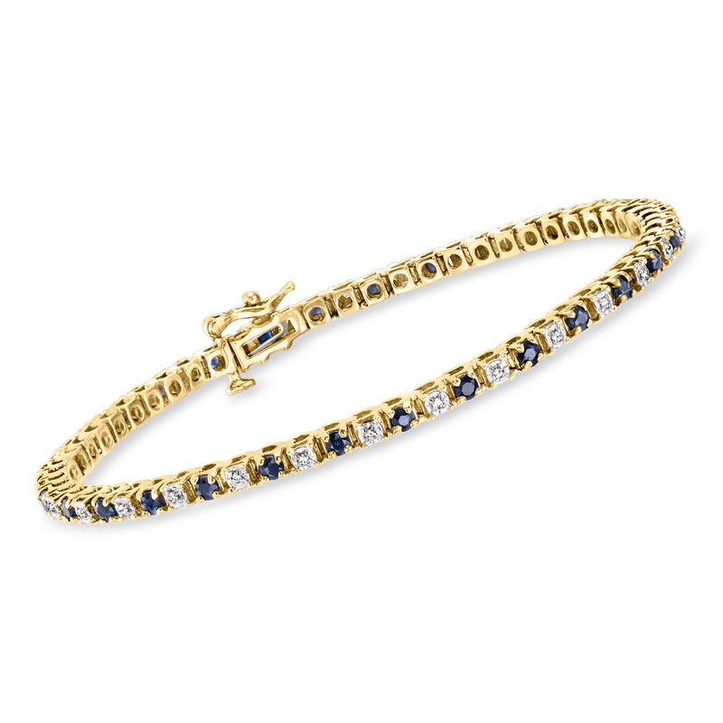 14kt yellow gold bracelet with sapphire and diamond accents in a tennis row