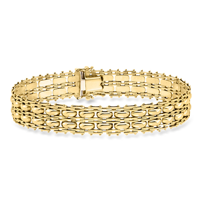 Vintage yellow gold fancy-link bracelet with box clasp and polished mesh links