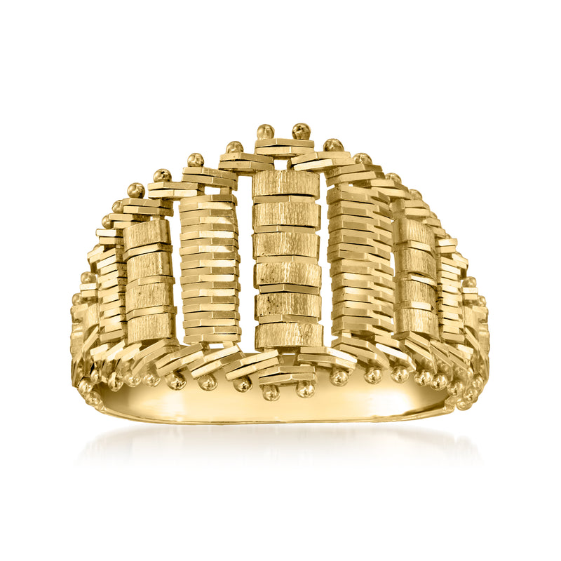 Vintage 14k yellow gold link ring with textured rectangular links, wide band