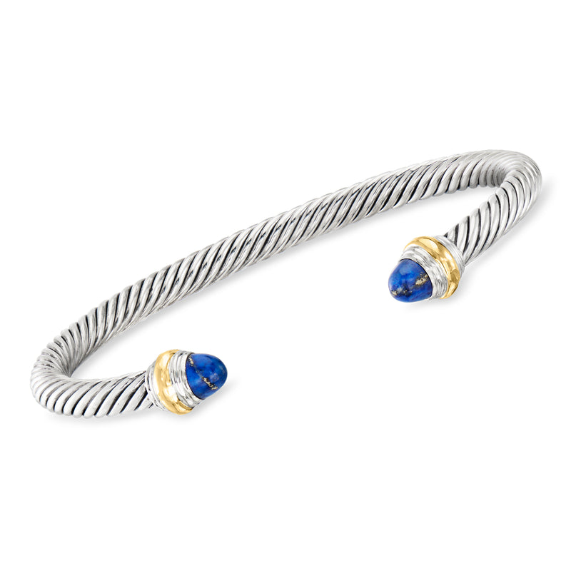 Vintage David Yurman lapis cuff bracelet in sterling silver with blue stone and yellow gold accents