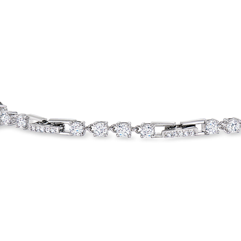 Rhodium-plated bracelet with blue simulated gemstones and CZ accents