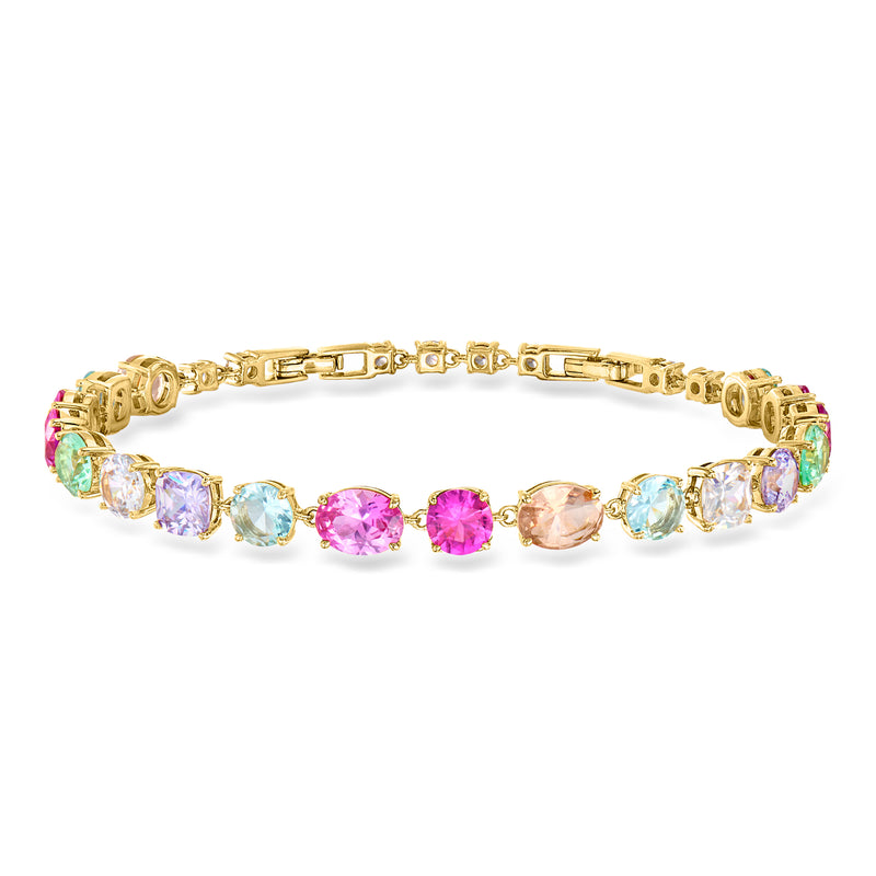 Gold-plated bracelet with multicolored oval CZs and faceted accents