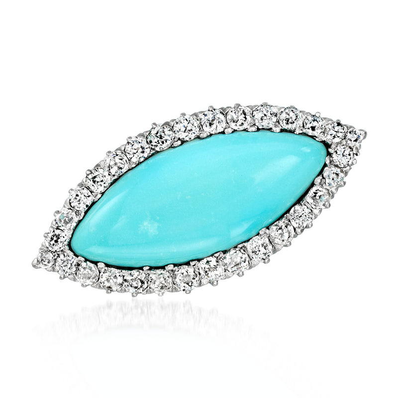 Vintage turquoise navette pin with diamond halo