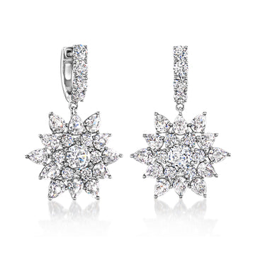 Rhodium-Plated Floral Hoop Drop Earrings with 8.30 ct. t.w. CZs