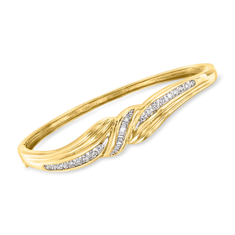 Diamond twisted bangle bracelet in 14kt yellow gold