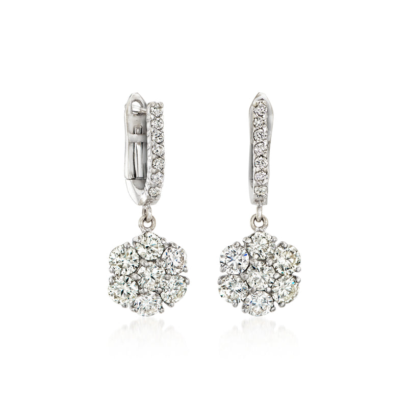 Vintage diamond flower drop earrings in 18kt white gold