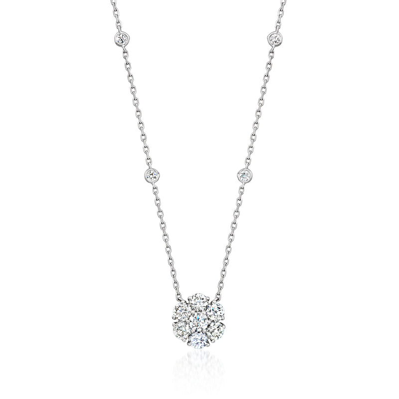 Vintage diamond flower station necklace in white gold