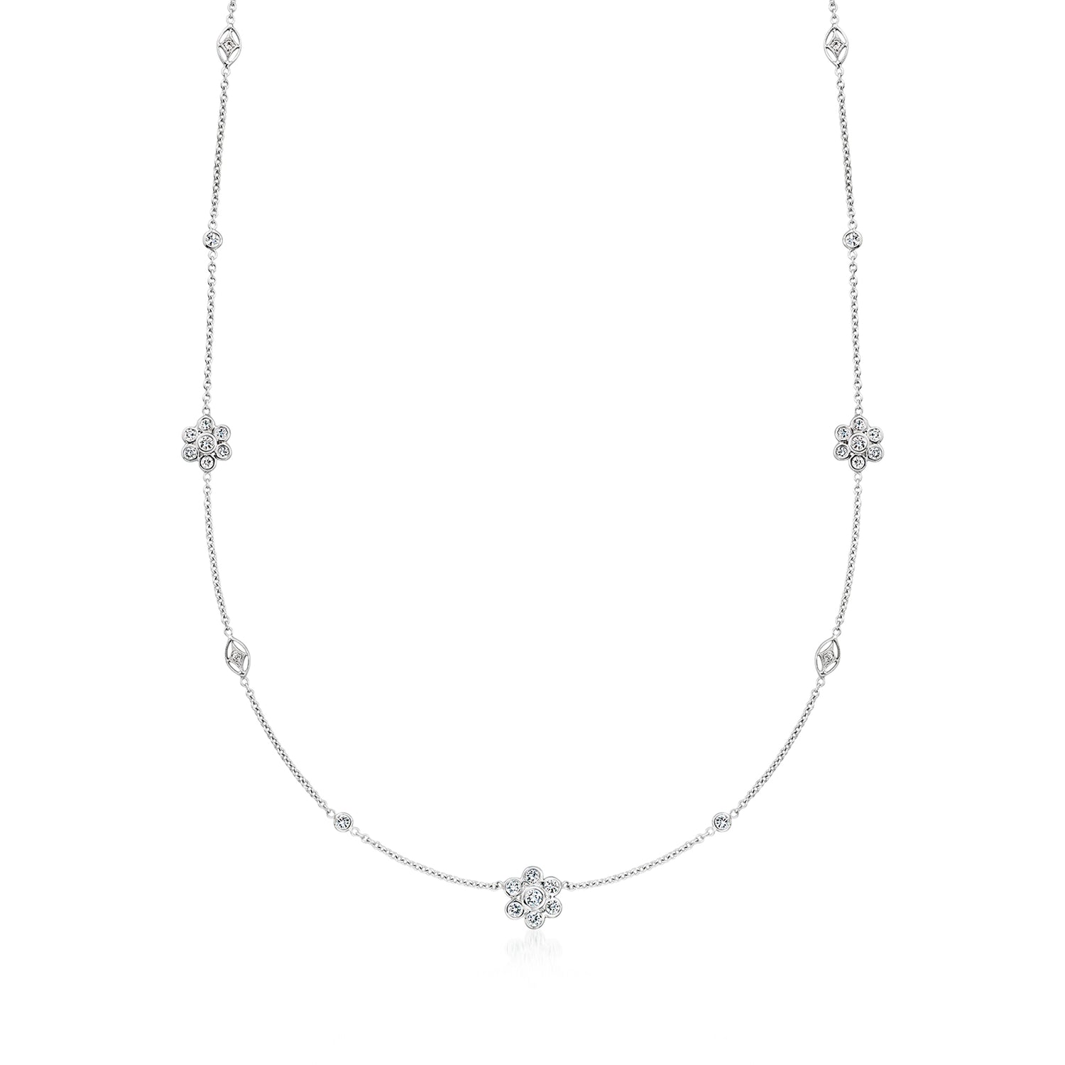 C. 1990 Vintage 2.00 ct. t.w. Diamond Flower Station Necklace in 14kt White Gold