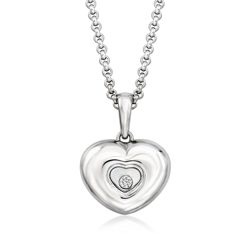 Chopard diamond heart pendant necklace in 18kt white gold, heart locket with stud