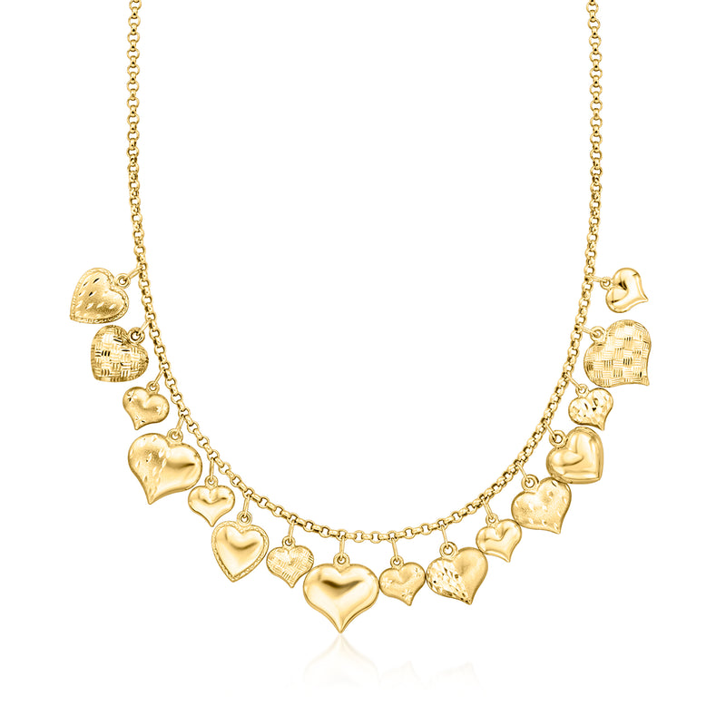 Vintage 14kt yellow gold multi-heart necklace with dangling heart charms
