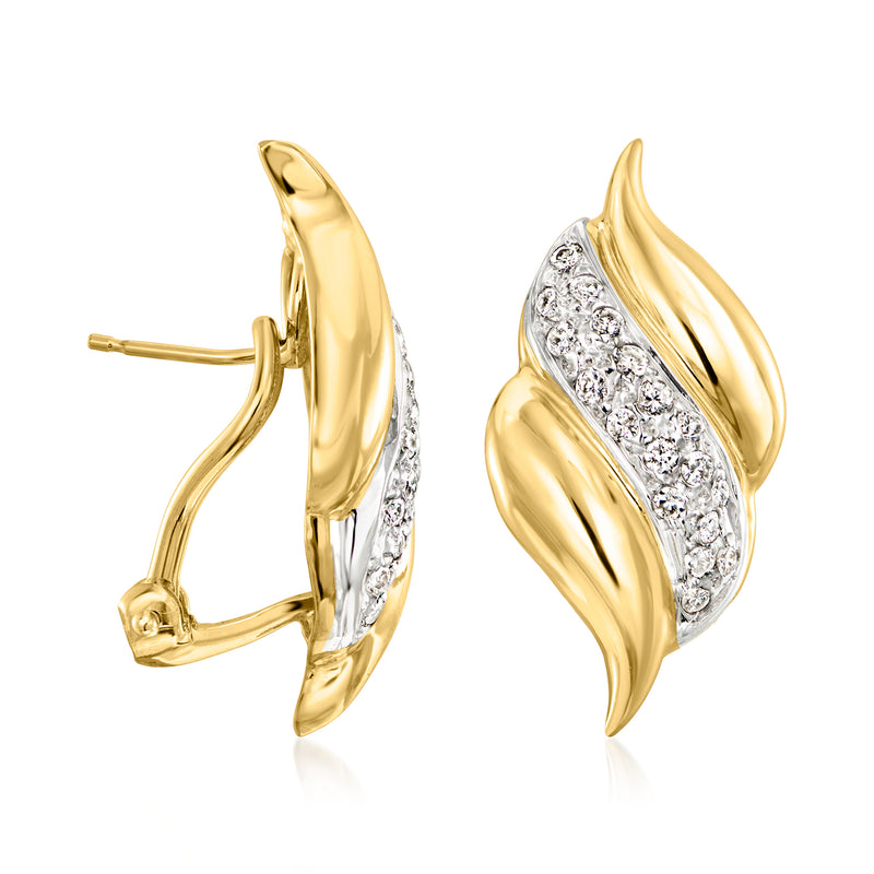 Vintage 14kt yellow gold swirl diamond earrings, clip/post style