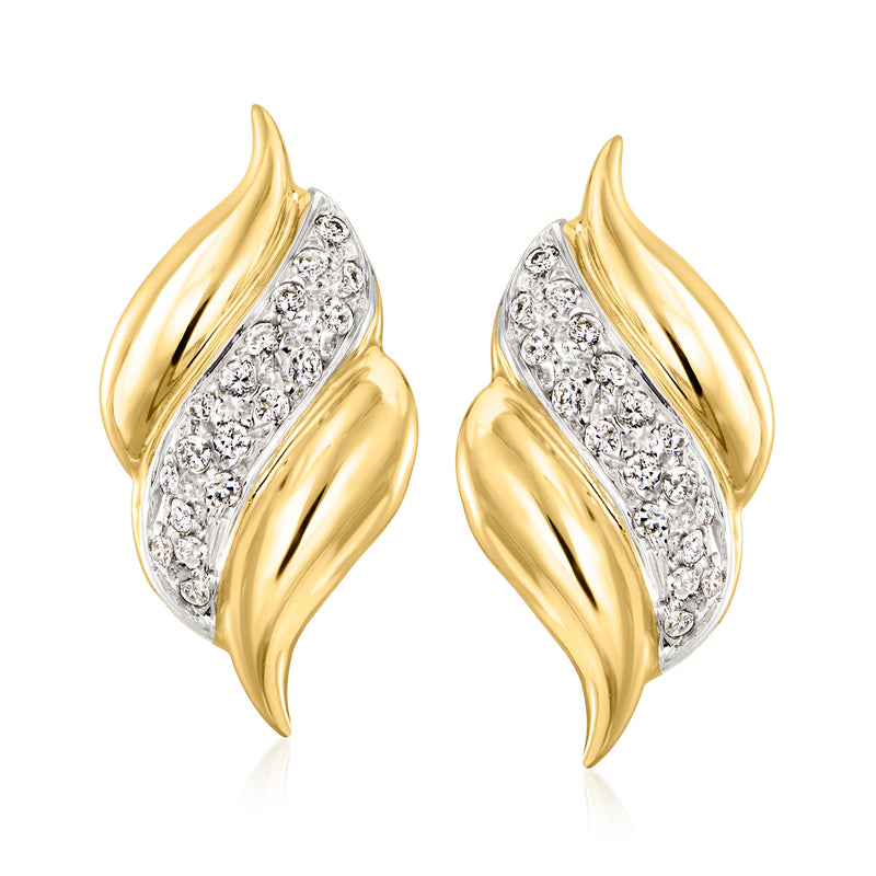 Vintage diamond swirl earrings in 14kt yellow gold, pair
