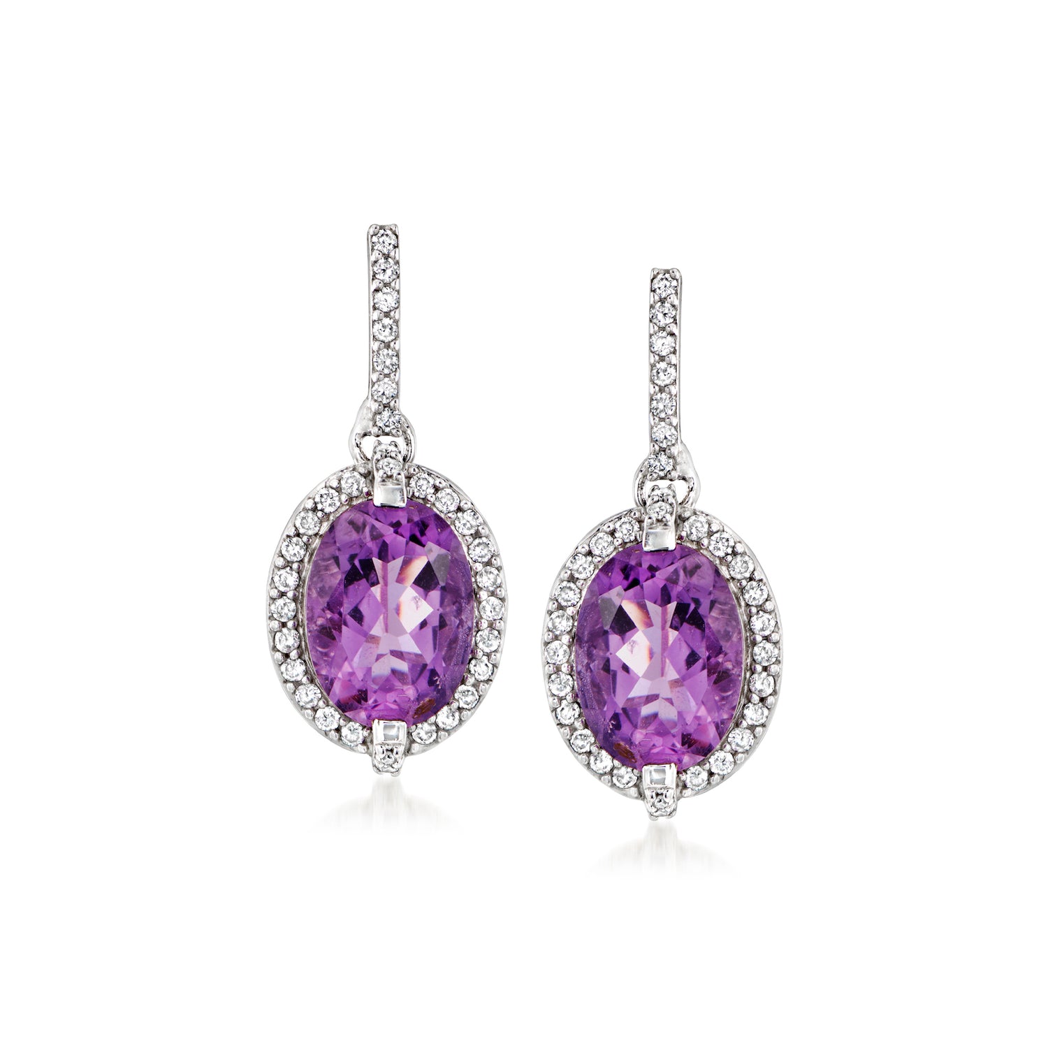 C. 1990 Vintage 5.80 ct. t.w. Amethyst Drop Earrings with 1.10 ct. t.w. Diamonds in 18k White Gold