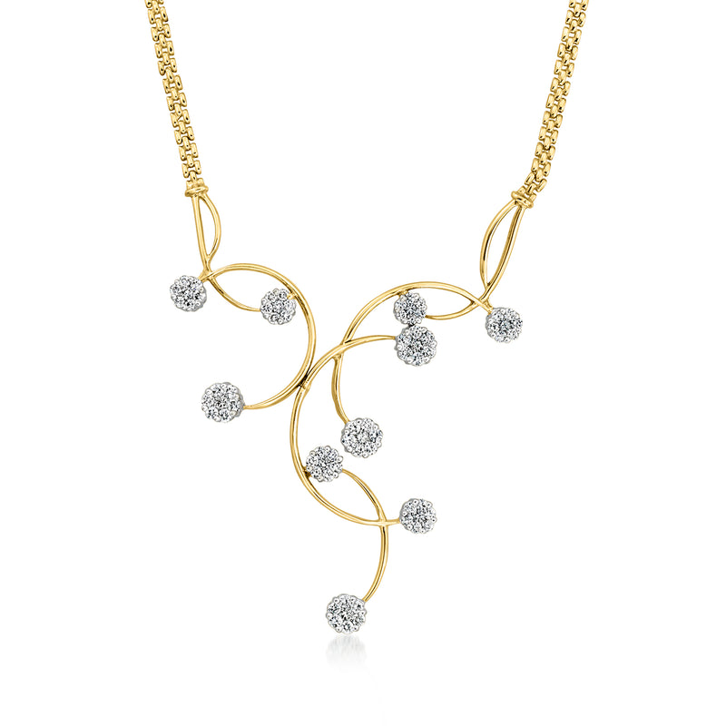 C. 1990 Vintage 2.80 ct. t.w. Diamond Floral Bib Necklace in 14kt Yellow Gold. 18.5"