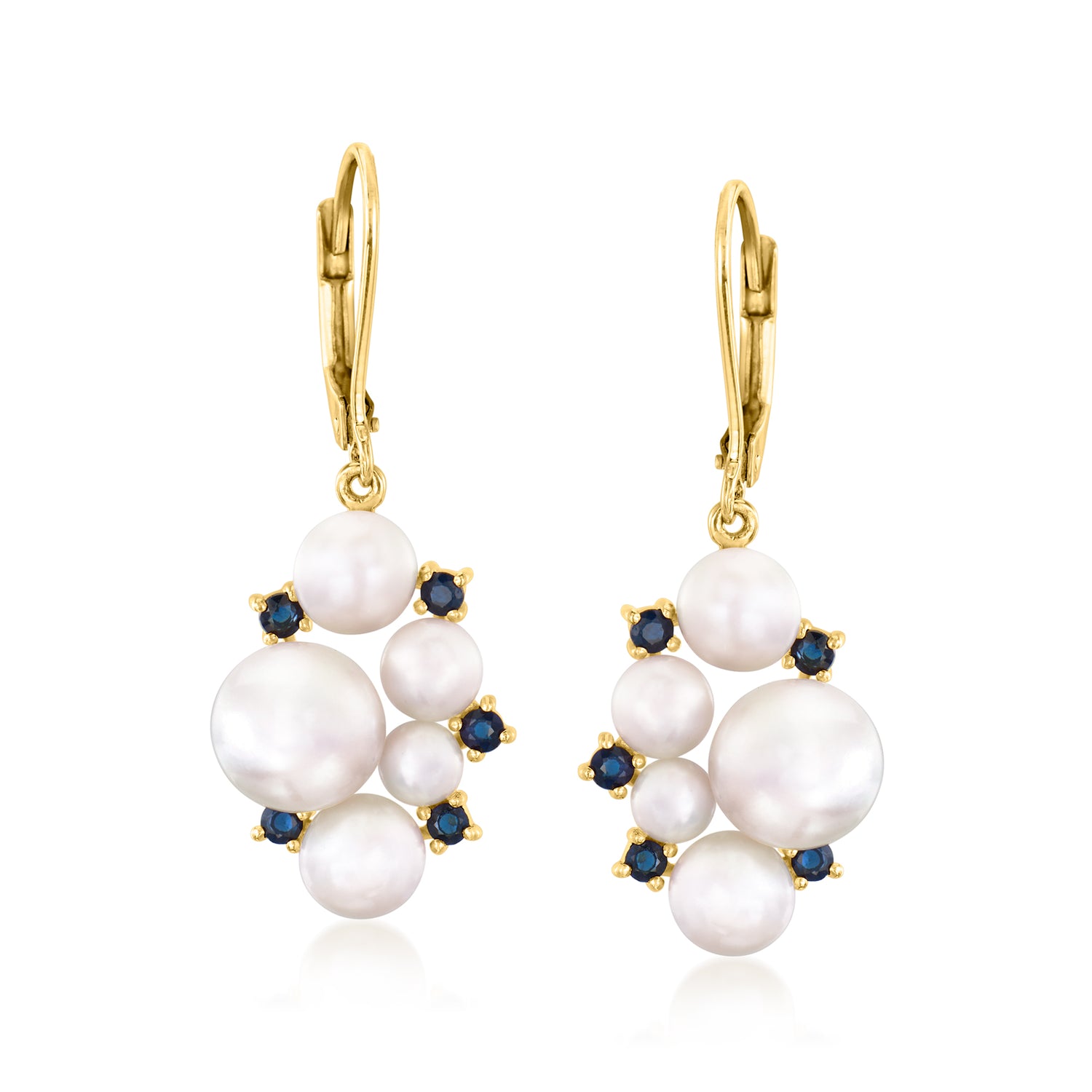 3.5-8mm Cultured Pearl and .30 ct. t.w. Sapphire Drop Earrings in 18kt Gold Over Sterling