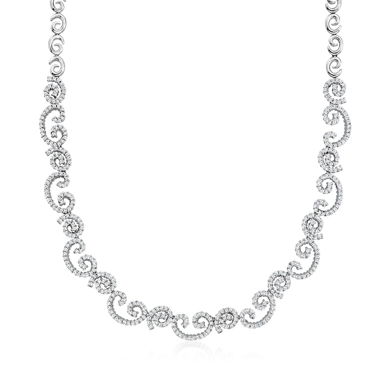 Vintage diamond swirl necklace with white gold and round brilliant diamond links