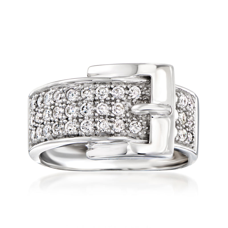 Diamond buckle ring in 14kt white gold with pavé-set stones