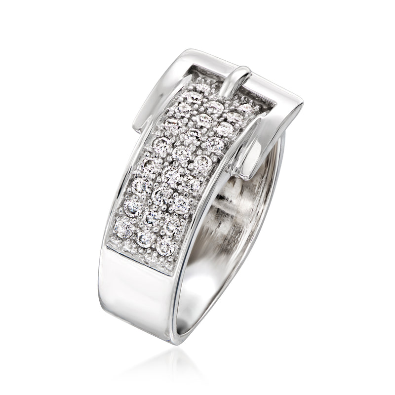 14kt white gold buckle ring with pavé diamonds