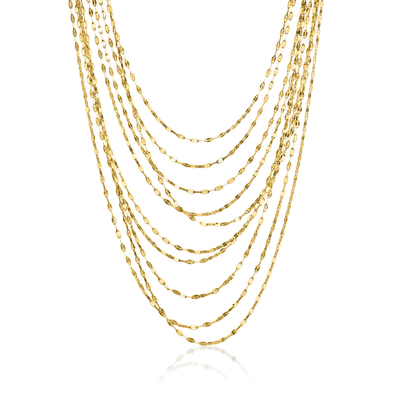 Multi-strand gold-plated chain necklace with layered lumachina-style links