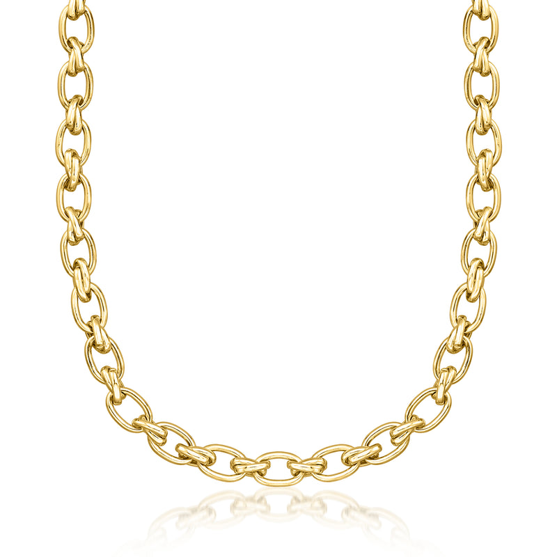 Yellow gold-plated rolo-link necklace with interlocking oval chain links