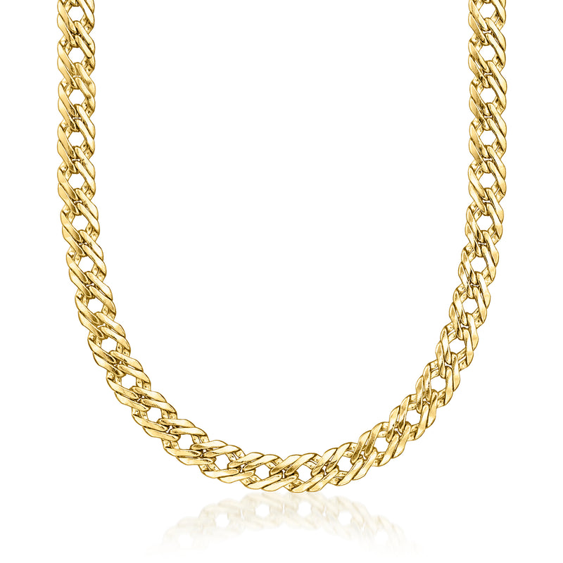 Gold curb-link chain necklace with interlocking links
