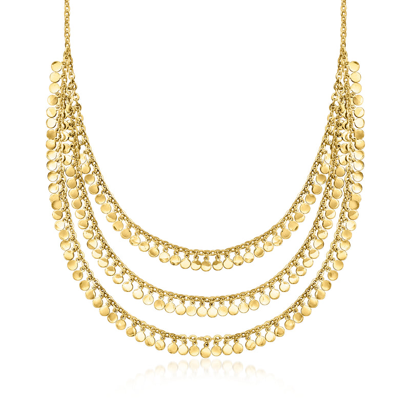 Gold-plated multi-strand disc necklace with small circular medallions
