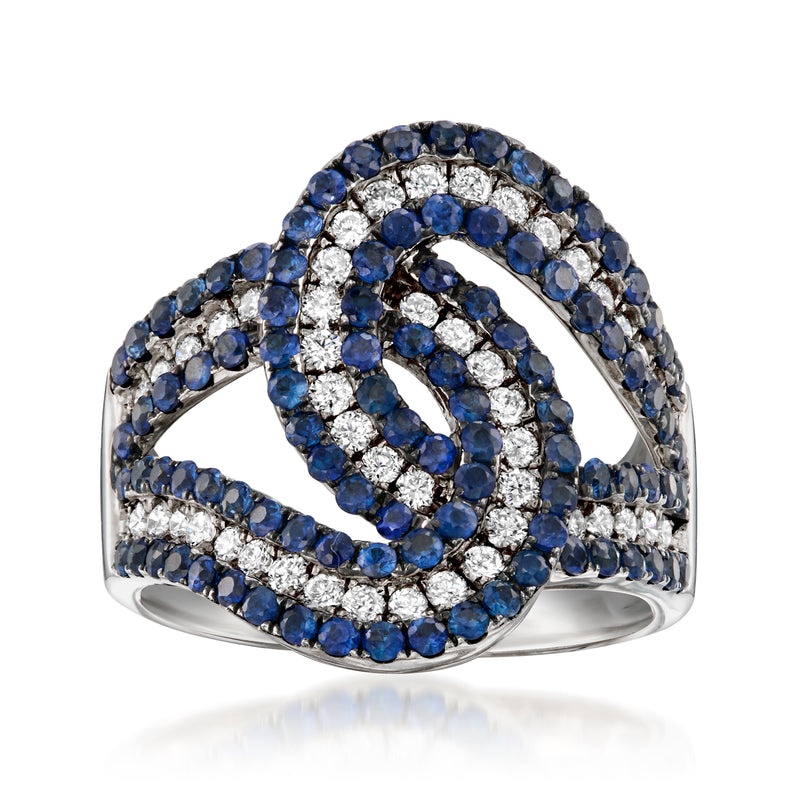 Vintage sapphire and diamond twisted ring in 18kt white gold