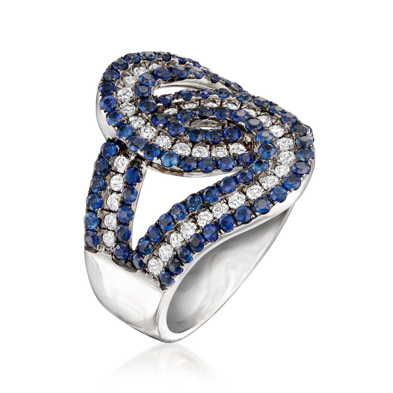 Vintage sapphire and diamond twisted ring in 18kt white gold